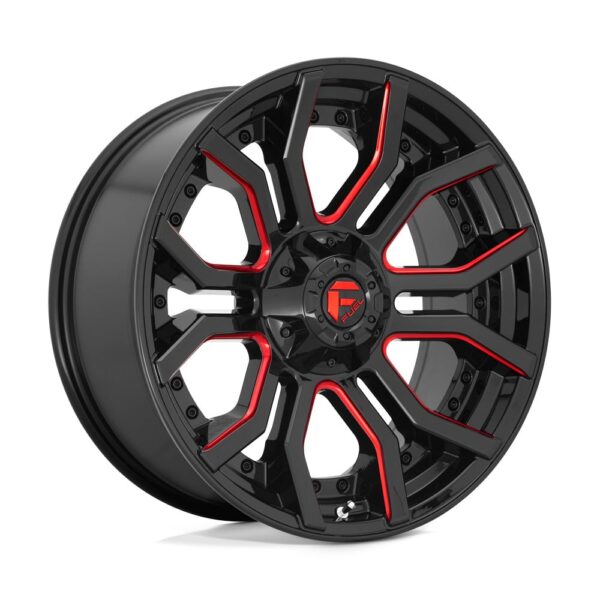Fuel D712 Rage 17x9 Gloss Black wheel with Candy Red accents, 5x127 bolt pattern, -12mm offset, 71.5mm center bore.