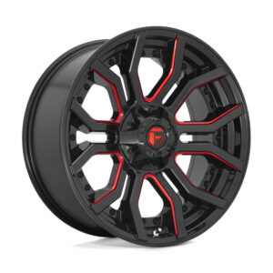 Fuel D712 Rage 17x9 Gloss Black wheel with Candy Red accents, 5x127 bolt pattern, -12mm offset, 71.5mm center bore.