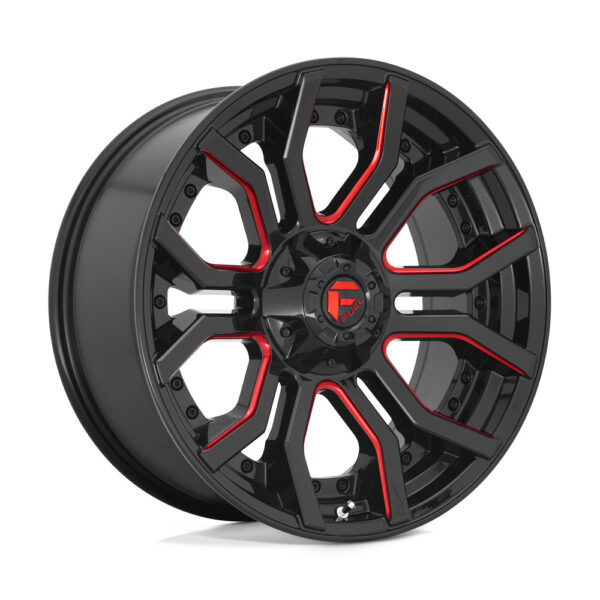 Fuel D712 Rage 17x9 Gloss Black wheel with Candy Red accents, 5x127 bolt pattern, -12mm offset, 71.5mm center bore.