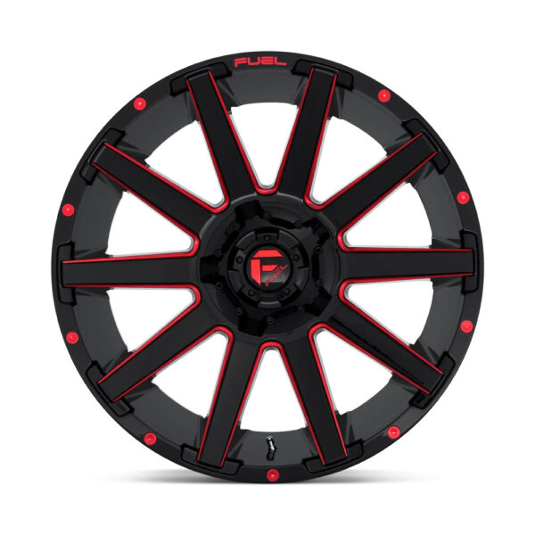D643 CONTRA 20X10 8X170 ET-18 CB125.12 GLOSS BLACK / RED MILLED - Image 2