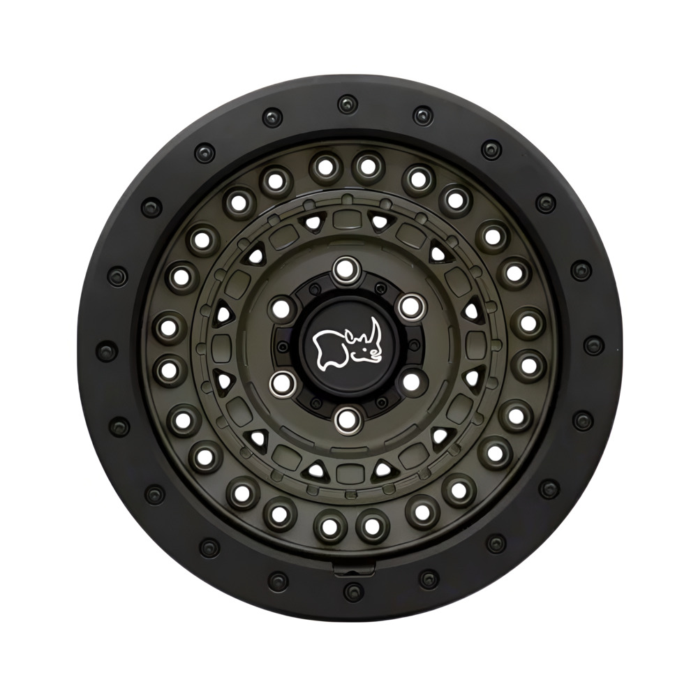 1785BCD (BARRICADE) 17X8.5 6X114.3 ET00 CB76.1 OLIVE DRAB GREEN W/ BLACK ROCK GUARD - Image 2