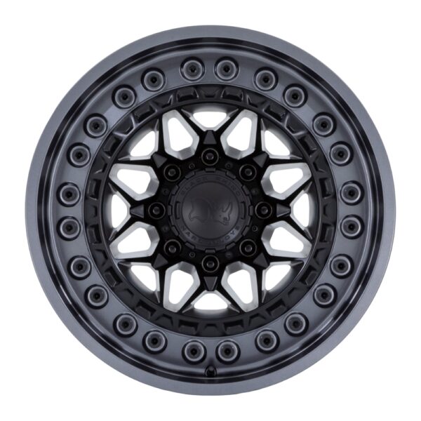BR008 (ALPHA) 17X9 5X127 ET-12 CB71.5 MATTE BLACK W/MATTE GUNMETAL LIP - Image 2